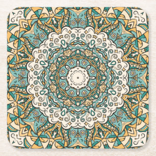 Colourful Mehndi Tile Seamless Tracery Square Paper Coaster