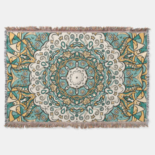 Colourful Mehndi Tile Seamless Tracery Throw Blanket