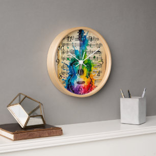 Colourful Melody: Painted Guitar on Vintage Music Clock