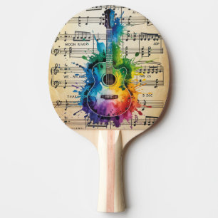 Colourful Melody: Painted Guitar on Vintage Music Ping Pong Paddle