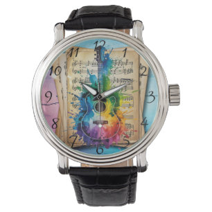 Colourful Melody: Painted Guitar on Vintage Music Watch
