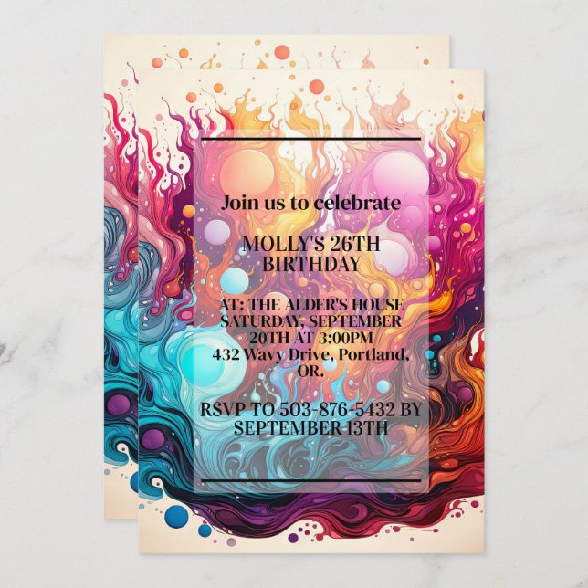 Colourful Melting Lava Design Birthday Party Invitation (Front/Back)