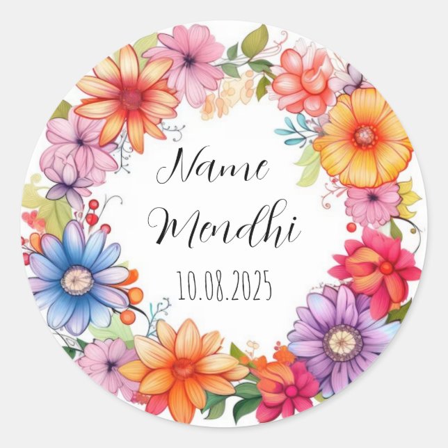 Colourful Mendhi favour stickers (Front)