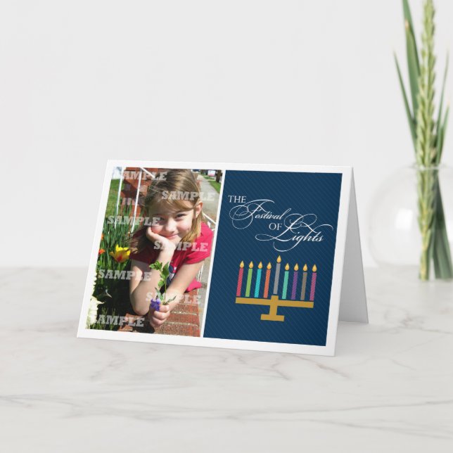 Colourful Menorah Hanukkah Holiday Card (Front)