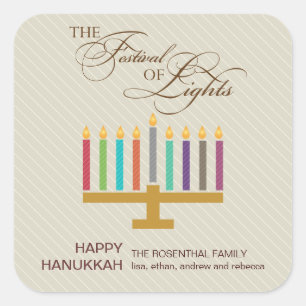 Colourful Menorah Hanukkah Square Sticker