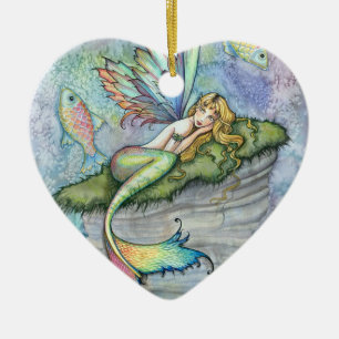 Colourful Mermaid and Carp Fish Fantasy Art Ceramic Tree Decoration