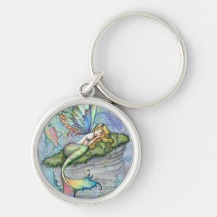Colourful Mermaid and Carp Fish Fantasy Art Key Ring
