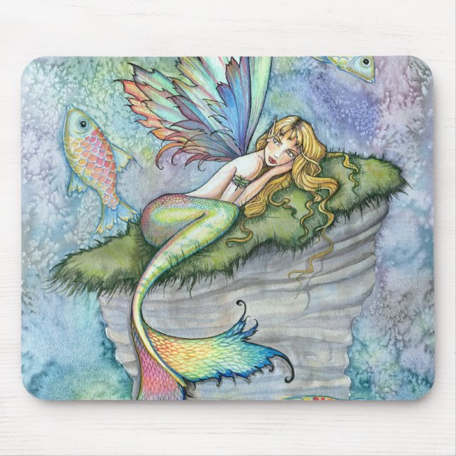 Colourful Mermaid and Carp Fish Fantasy Art Mouse Mat (Front)
