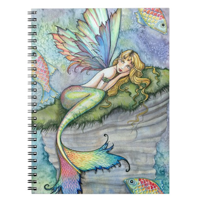 Colourful Mermaid and Carp Fish Fantasy Art Notebook (Front)