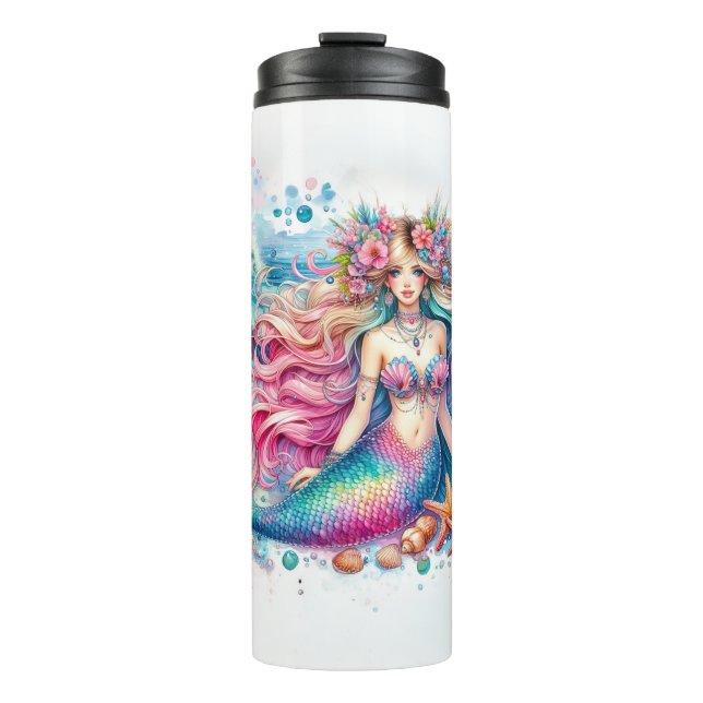 Colourful Mermaid and Dolphin Thermal Tumbler (Front)