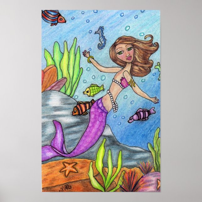 Colourful Mermaid and Fish Poster (Front)