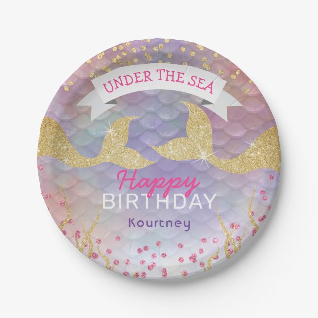 Colourful Mermaid Birthday Party Paper Plate (Front)
