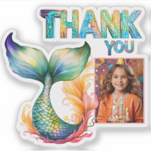 Colourful Mermaid Birthday Thank you Girl Photo