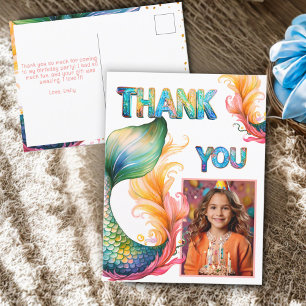 Colourful Mermaid Birthday Thank you Girl Photo Postcard