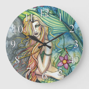Colourful Mermaid Fantasy Art Clock