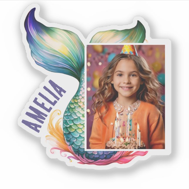 Colourful Mermaid Girl Name Photo (Front)