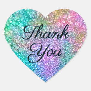 Colourful Mermaid Glitter Calligraphy Thank You Heart Sticker