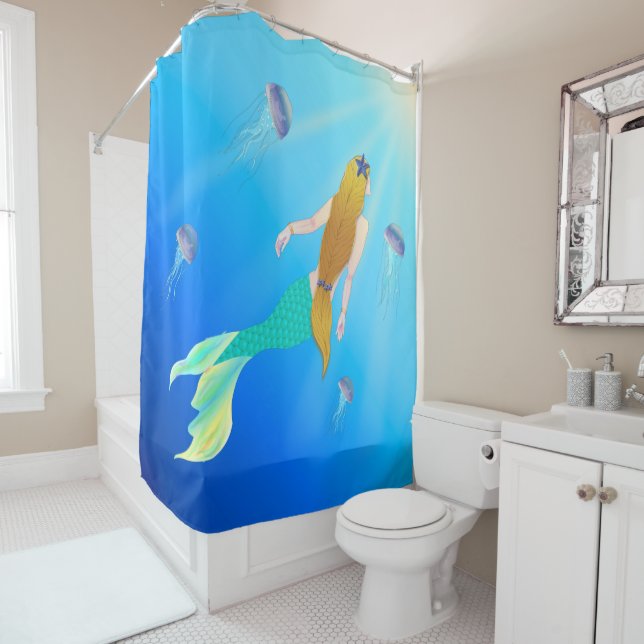 Colourful Mermaid Princess Shower Curtain (In Situ)