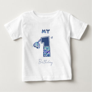 Colourful Mermaid Scales Little Girls 1st Birthday Baby T-Shirt