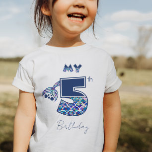 Colourful Mermaid Scales Little Girls 5th Birthday T-Shirt