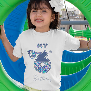 Colourful Mermaid Scales Little Girls 6th Birthday T-Shirt