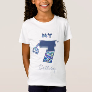 Colourful Mermaid Scales Little Girls 7th Birthday T-Shirt