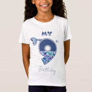 Colourful Mermaid Scales Little Girls 9th Birthday T-Shirt