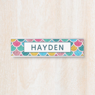Colourful Mermaid Scales Monogram Door Sign
