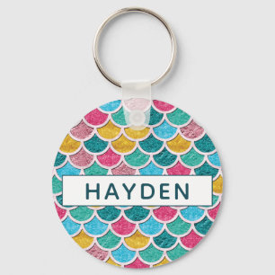 Colourful Mermaid Scales Monogram Key Ring