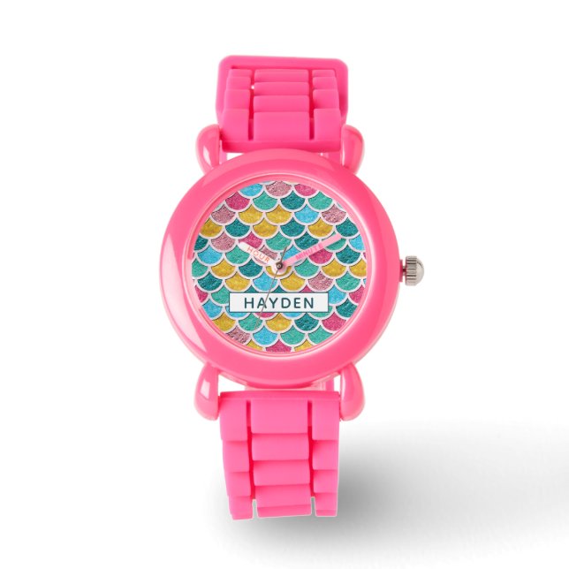 Colourful Mermaid Scales Monogram Watch (Front)