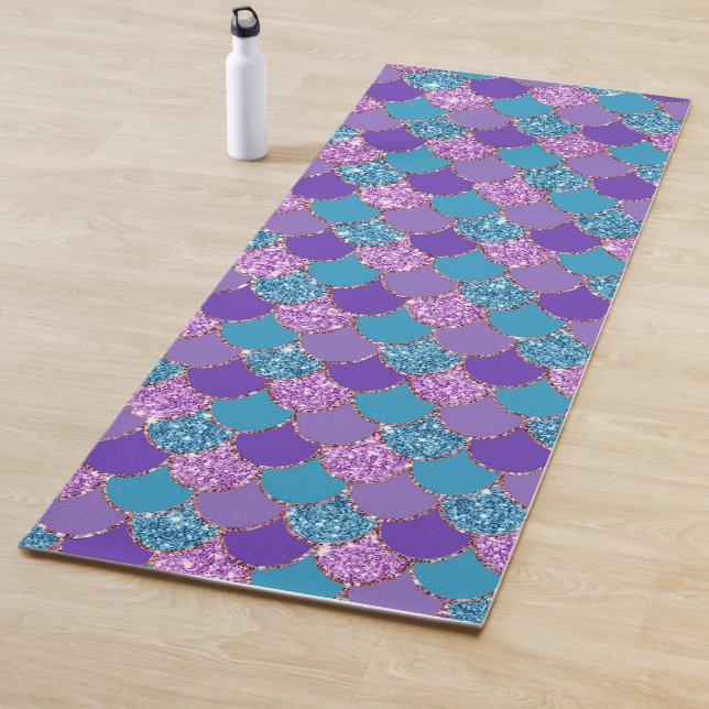 Colourful mermaid scales pattern bath towel set yoga mat (In Situ)