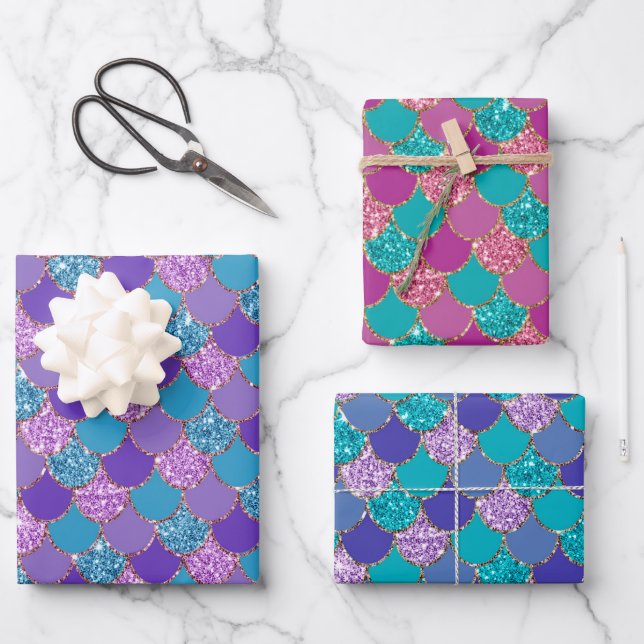 Colourful mermaid scales pattern wrapping paper sheet (Front)