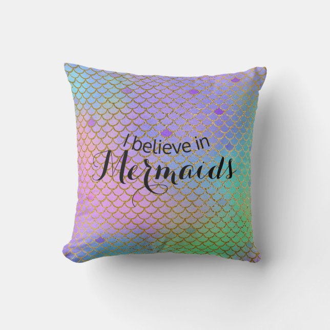 Colourful Mermaid Scales Throw Pillow (Front)