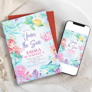 Colourful Mermaid Under the Sea Birthday Invitation