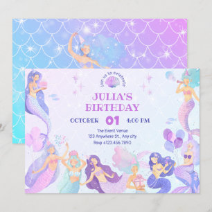 Colourful mermaid under the sea birthday party invitation