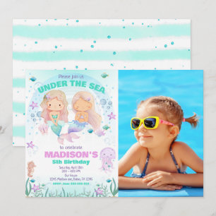 Colourful Mermaid Under the Sea Birthday Photo Invitation