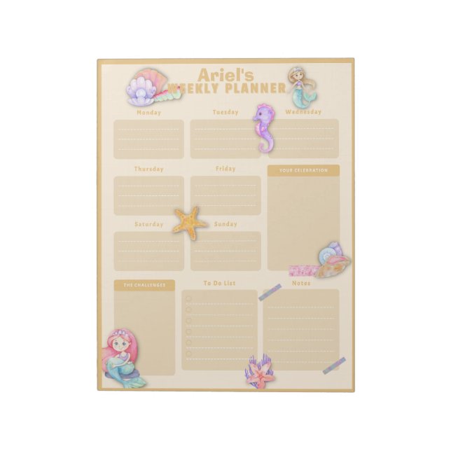 Colourful Mermaid Weekly Calendar Notepad (Rotated)