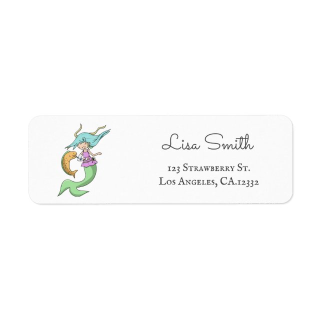 Colourful Mermaid with Broken Arm Return Address (Front)