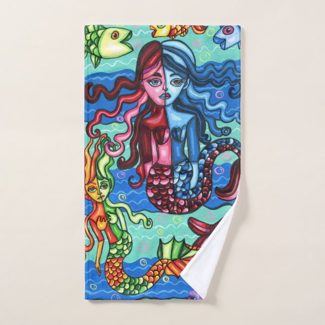 Colourful Mermaids Fish Abstract Original Painting Bath Towel Set (Hand Towel)