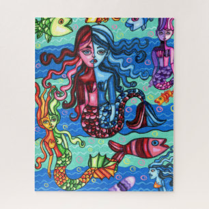 Colourful Mermaids Fish Abstract Original Painting Jigsaw Puzzle