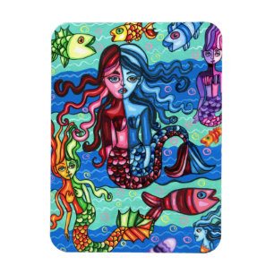 Colourful Mermaids Fish Abstract Original Painting Magnet