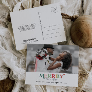 Colourful Merrily Ever After Newlywed Thank You Holiday Postcard