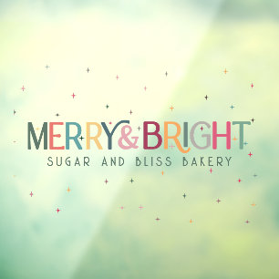 Colourful Merry and Bright Business Name  Window Cling