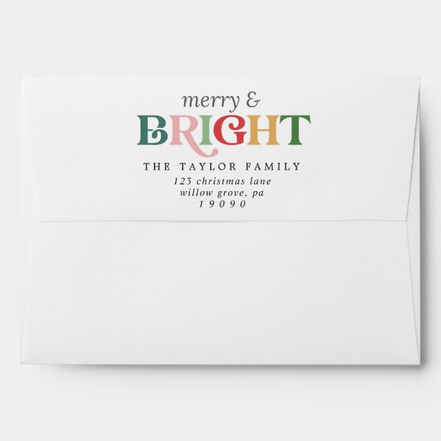 Colourful Merry and Bright Christmas Card Envelope (Back (Top Flap))
