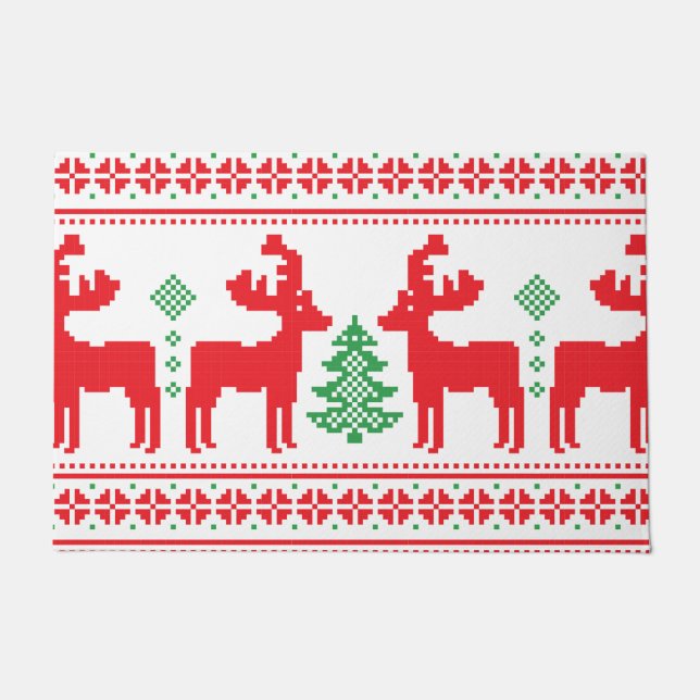 Colourful Merry and Bright Christmas Family Gifts  Doormat (Front)