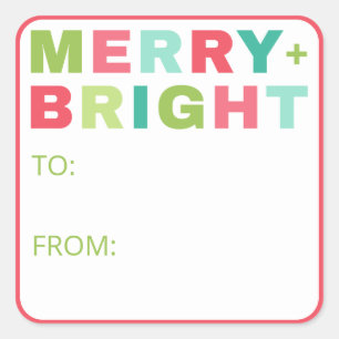 Colourful Merry and Bright Christmas Gift Sticker