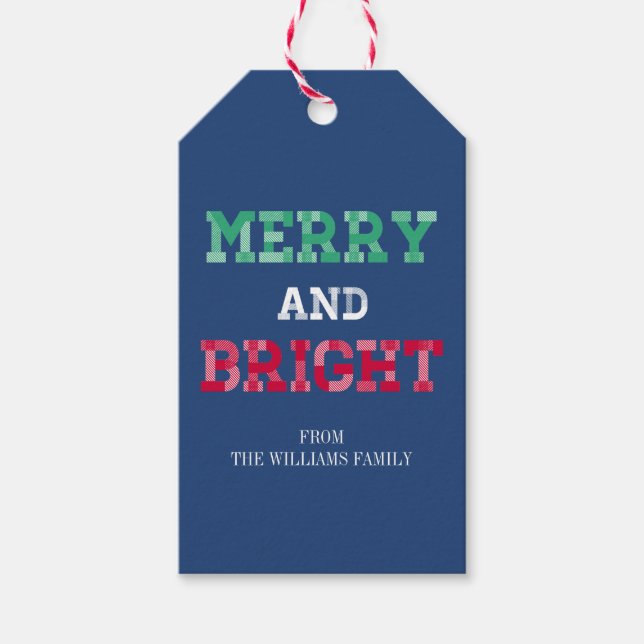 Colourful Merry And Bright Christmas Gift Tag (Front)
