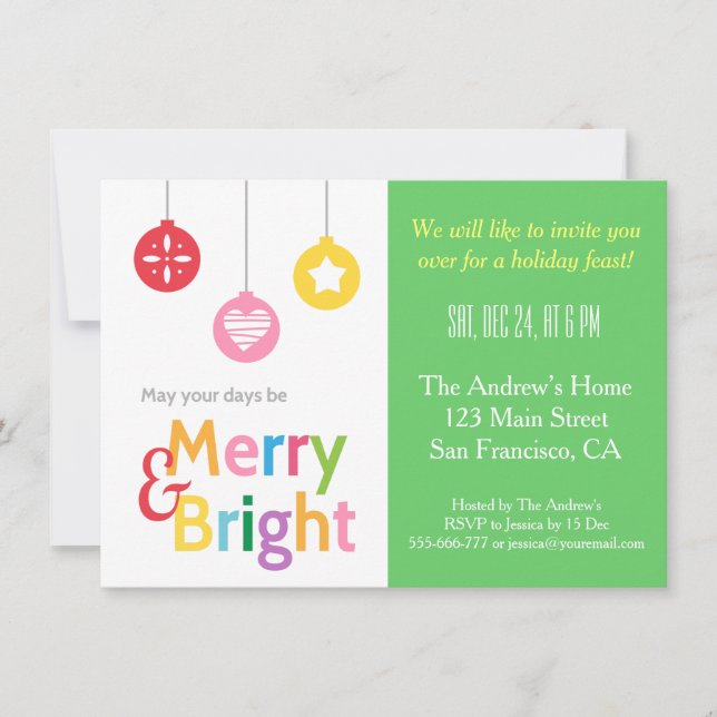 Colourful Merry and Bright Christmas Party Invitation (Front)