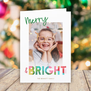Colourful Merry and Bright Christmas Photo Greetin Holiday Card
