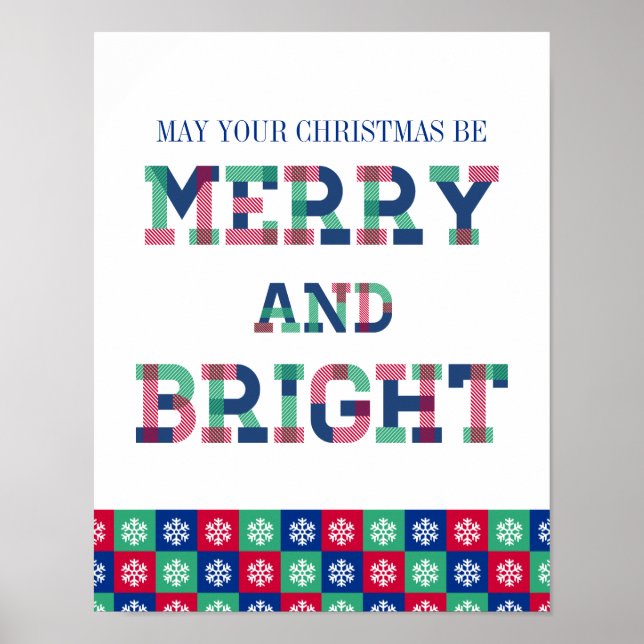 Colourful Merry And Bright Christmas Poster Sign (Front)